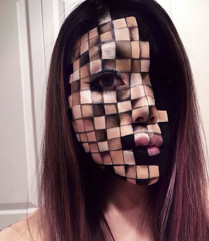 Девушка с помощью макияжа создает на своем лице головокружительные трехмерные оптические иллюзии!