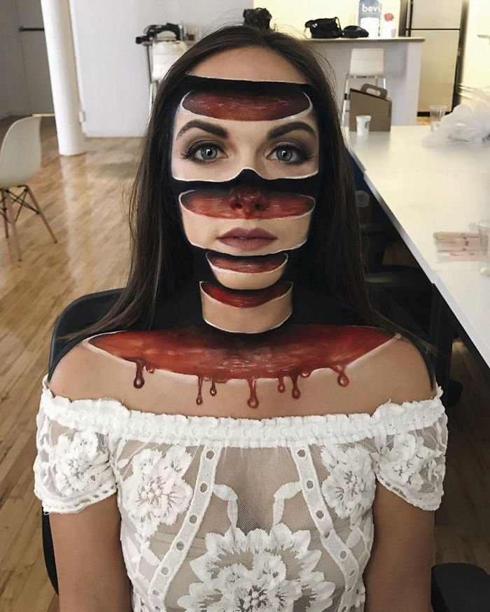 Девушка с помощью макияжа создает на своем лице головокружительные трехмерные оптические иллюзии!