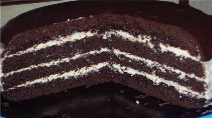 Шоколадный торт на кипятке в духовке быстро и просто